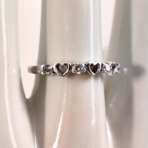 Dainty Sterling Silver Ring Open Work Hearts and CZ